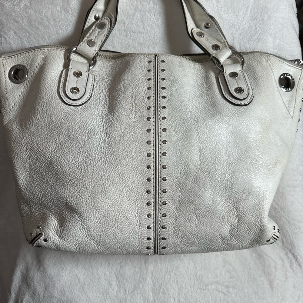 Michael Kors vintage White Leather Tote with Silver Accents